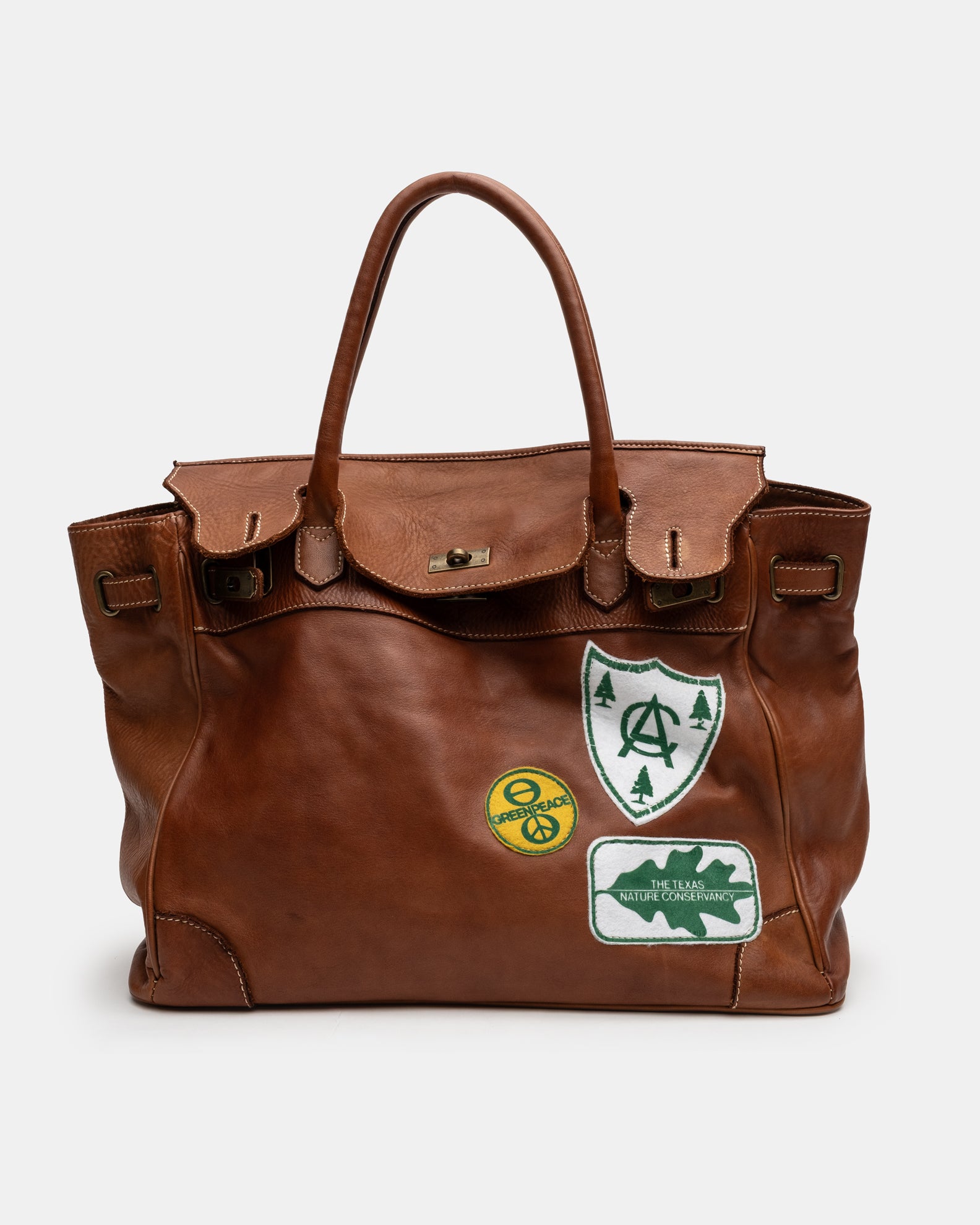 Patched Slouchy Calf Leather Shoulder Bag