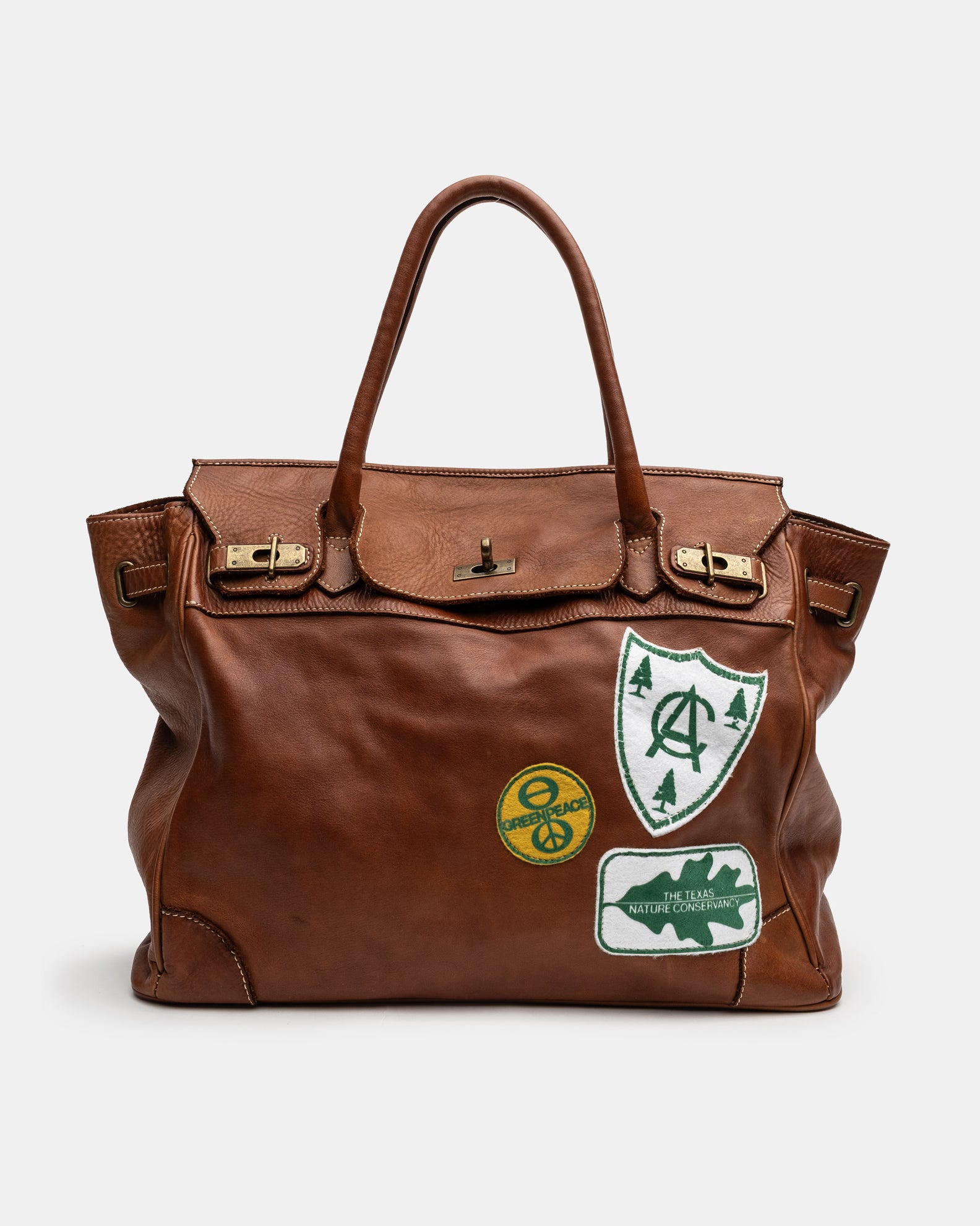 Patched Slouchy Calf Leather Shoulder Bag