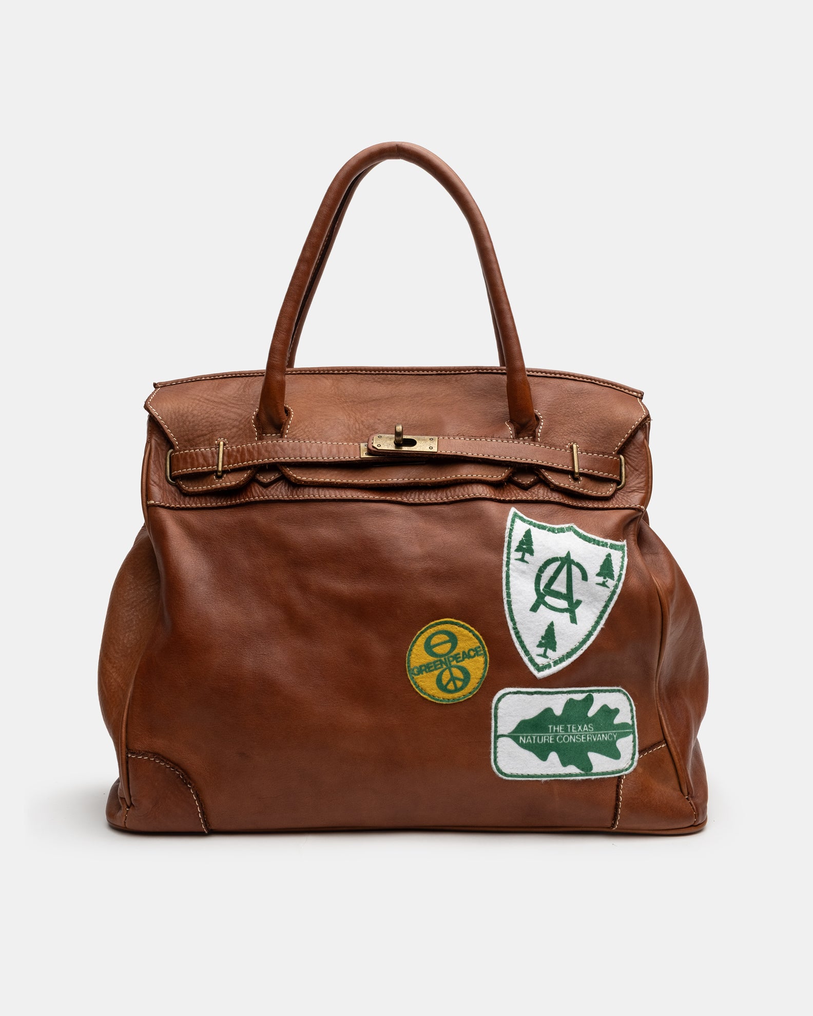 Patched Slouchy Calf Leather Shoulder Bag