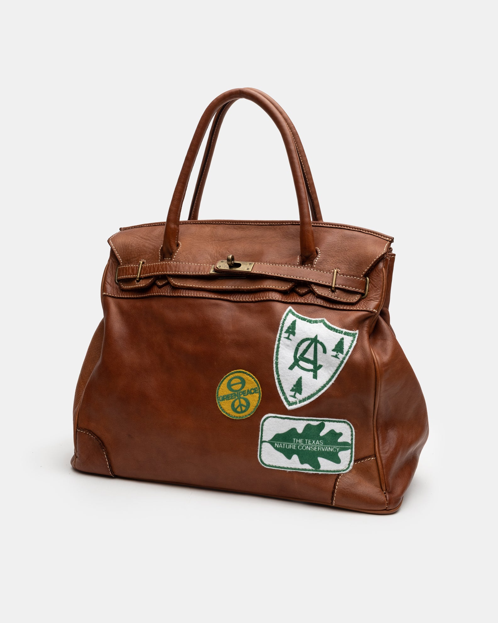 Patched Slouchy Calf Leather Shoulder Bag