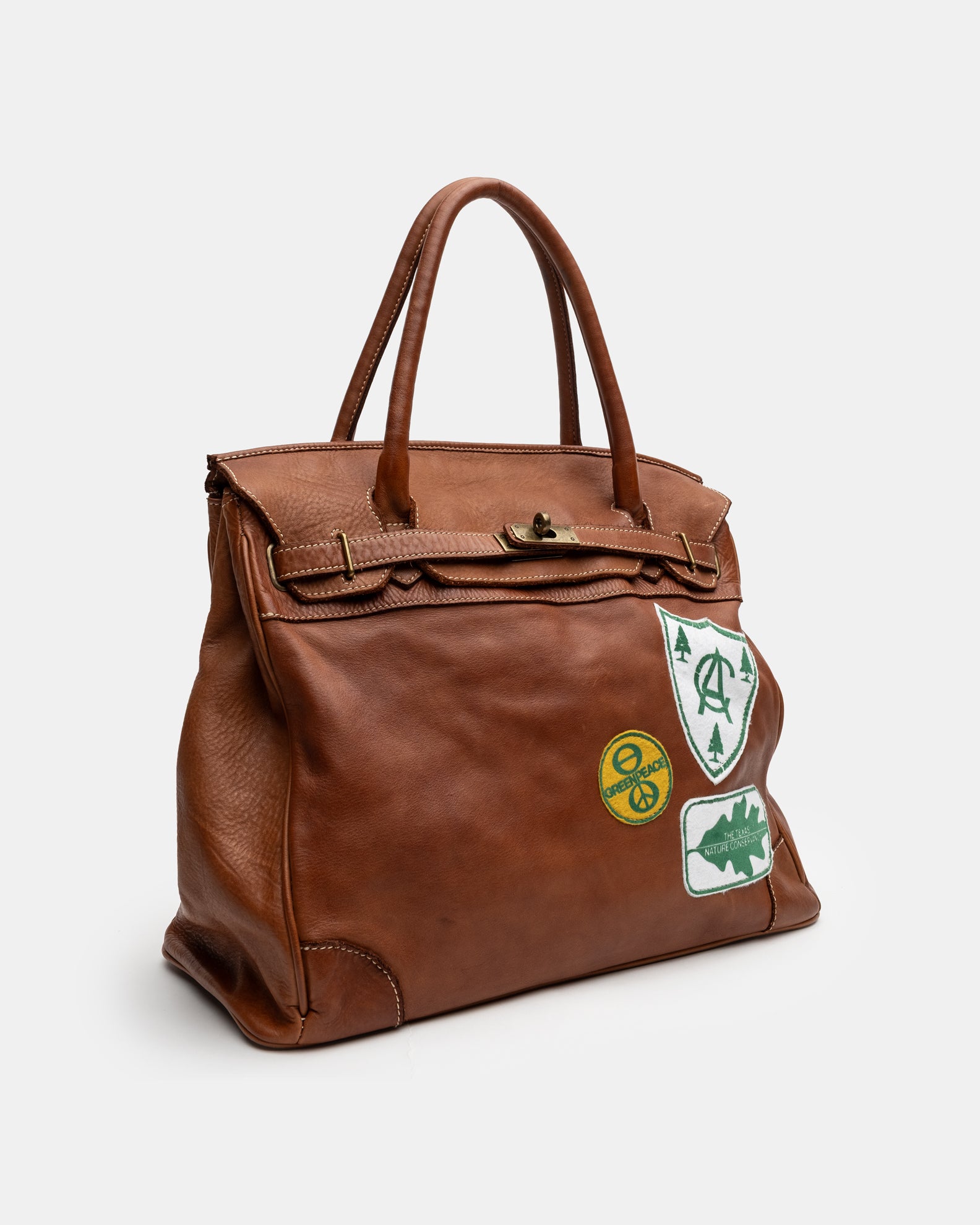 Patched Slouchy Calf Leather Shoulder Bag