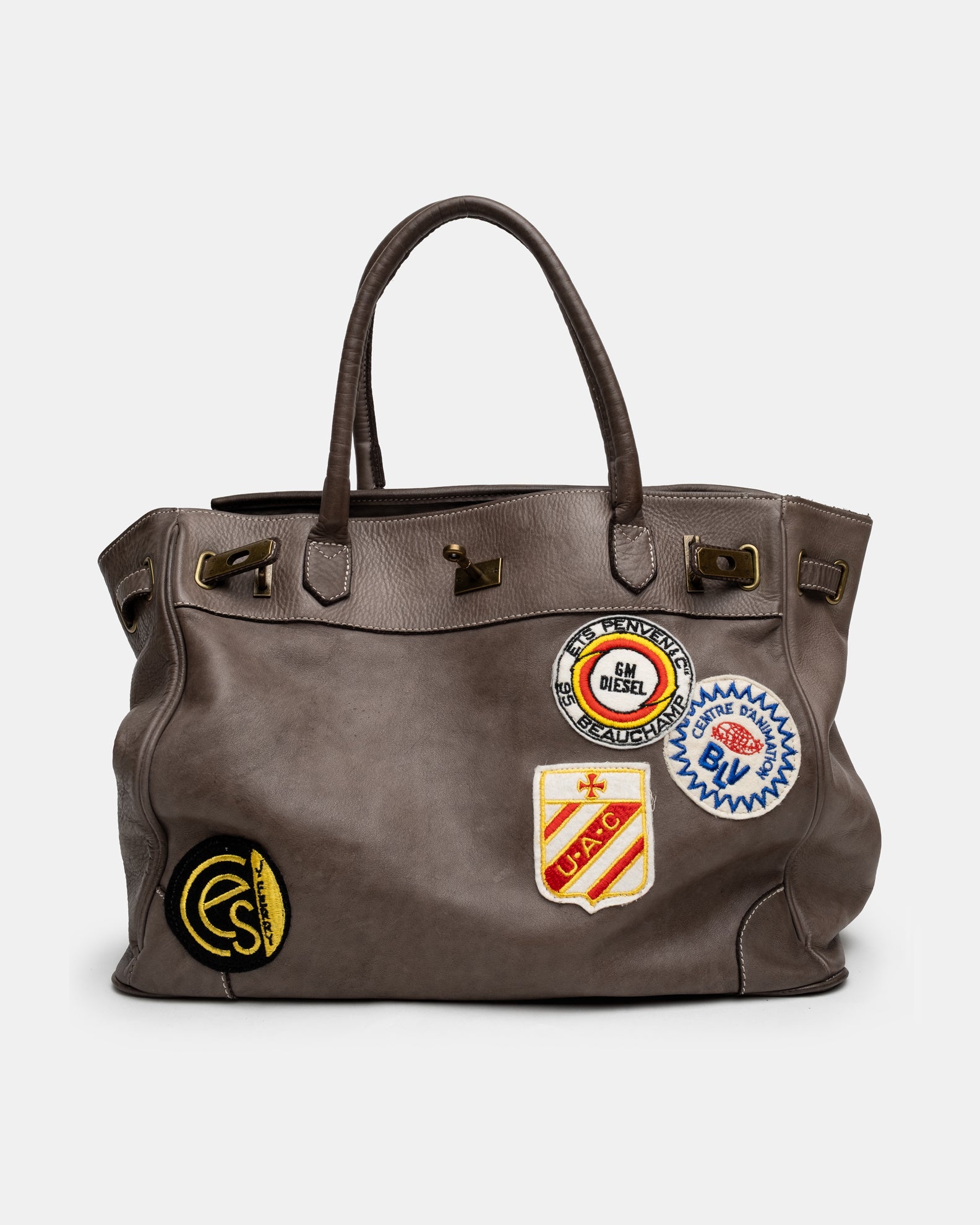 Patched Slouchy Calf Leather Shoulder Bag
