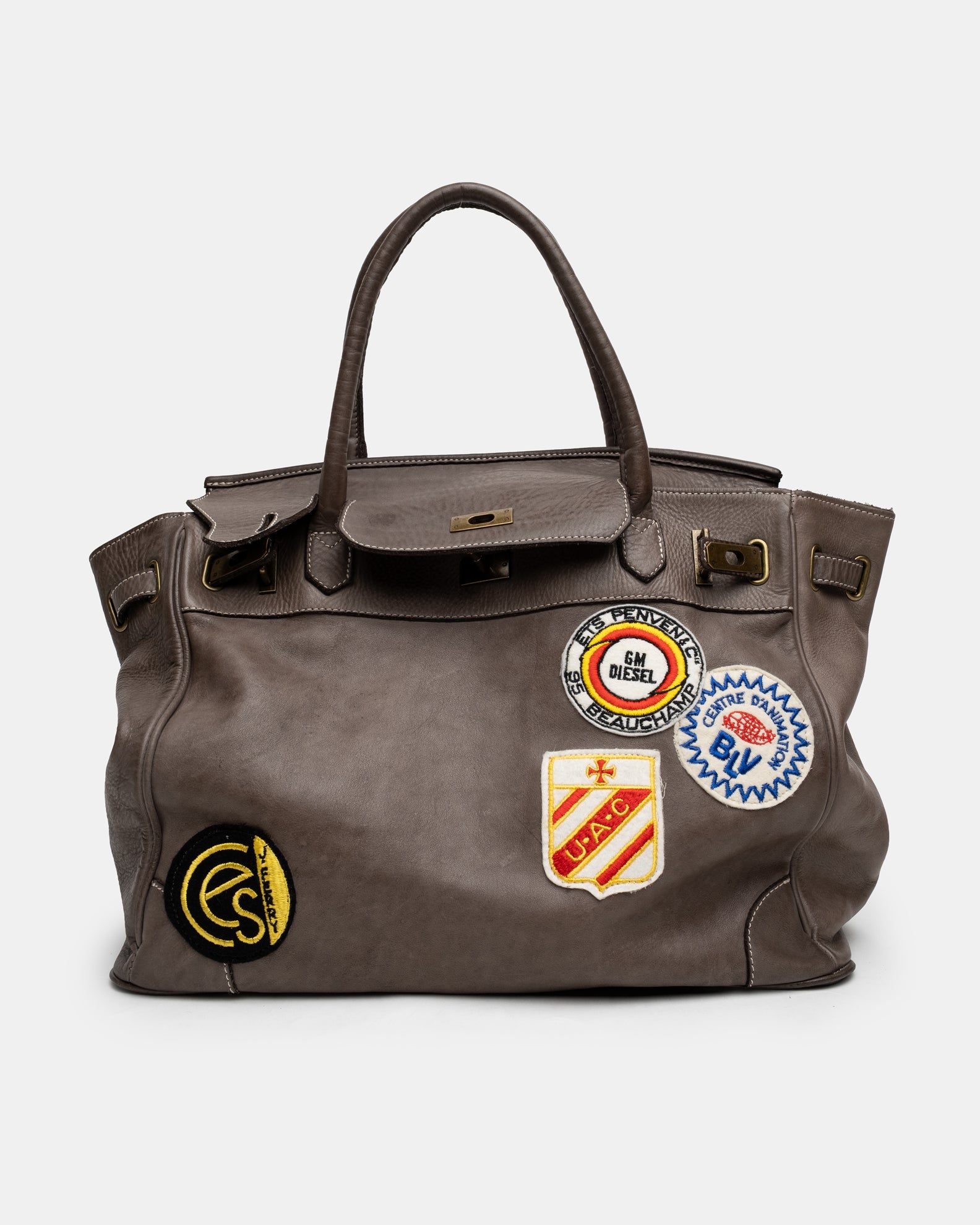 Patched Slouchy Calf Leather Shoulder Bag