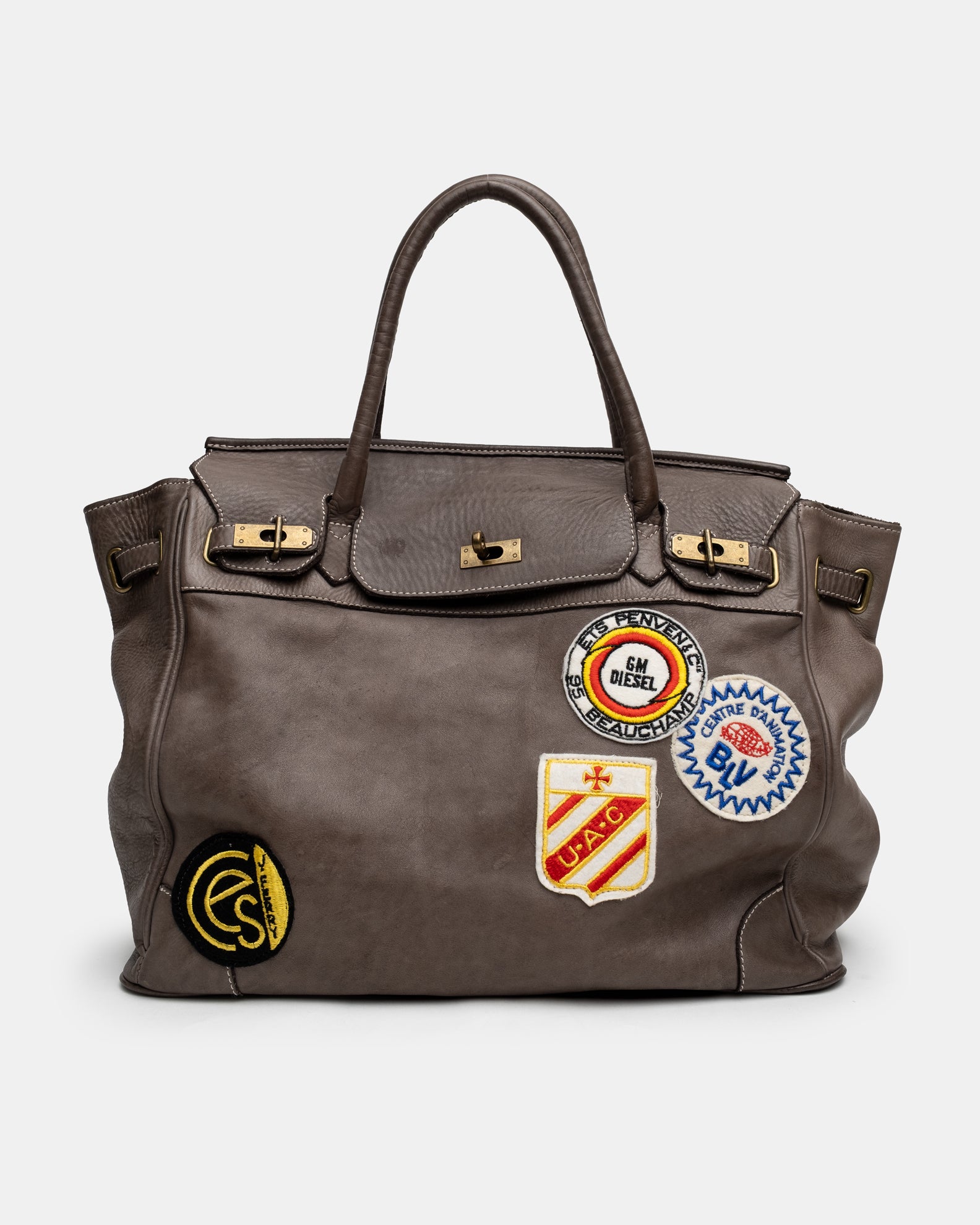 Patched Slouchy Calf Leather Shoulder Bag