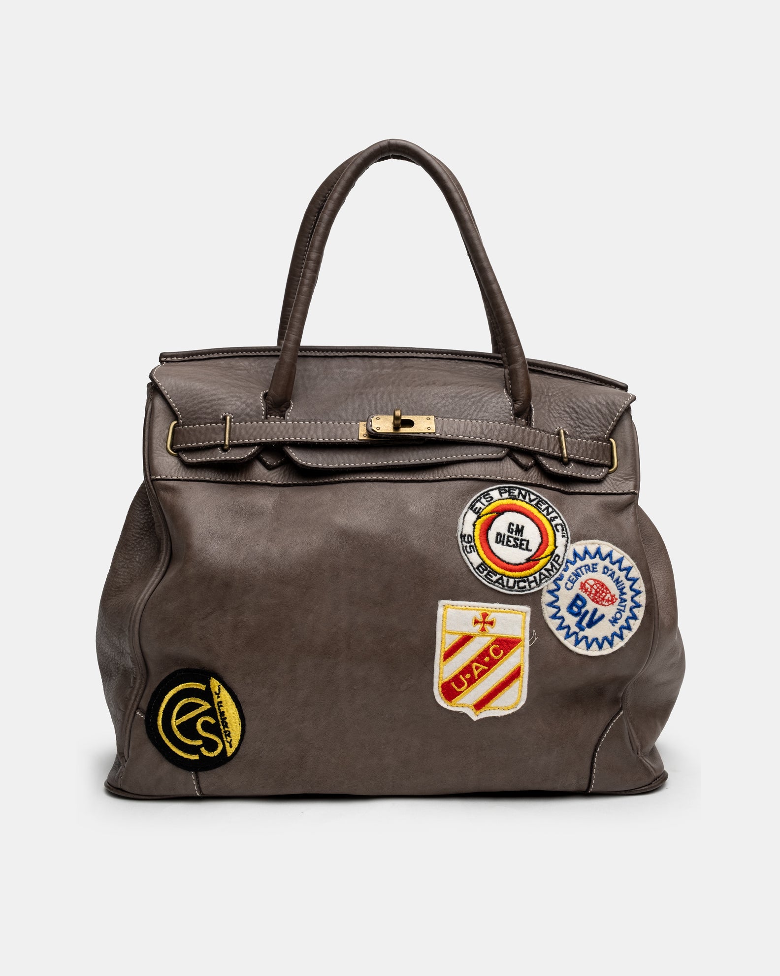 Patched Slouchy Calf Leather Shoulder Bag