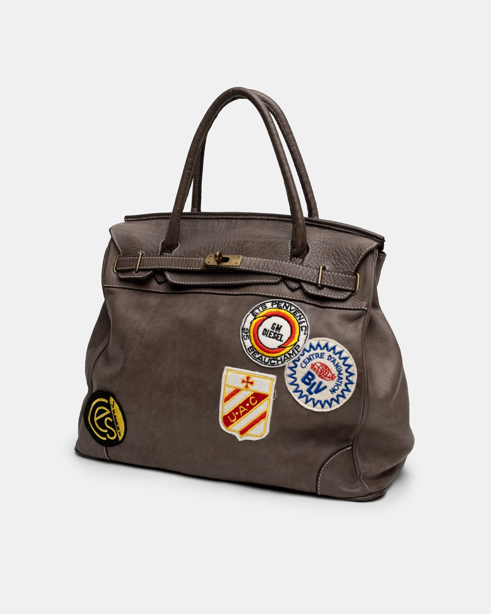 Patched Slouchy Calf Leather Shoulder Bag
