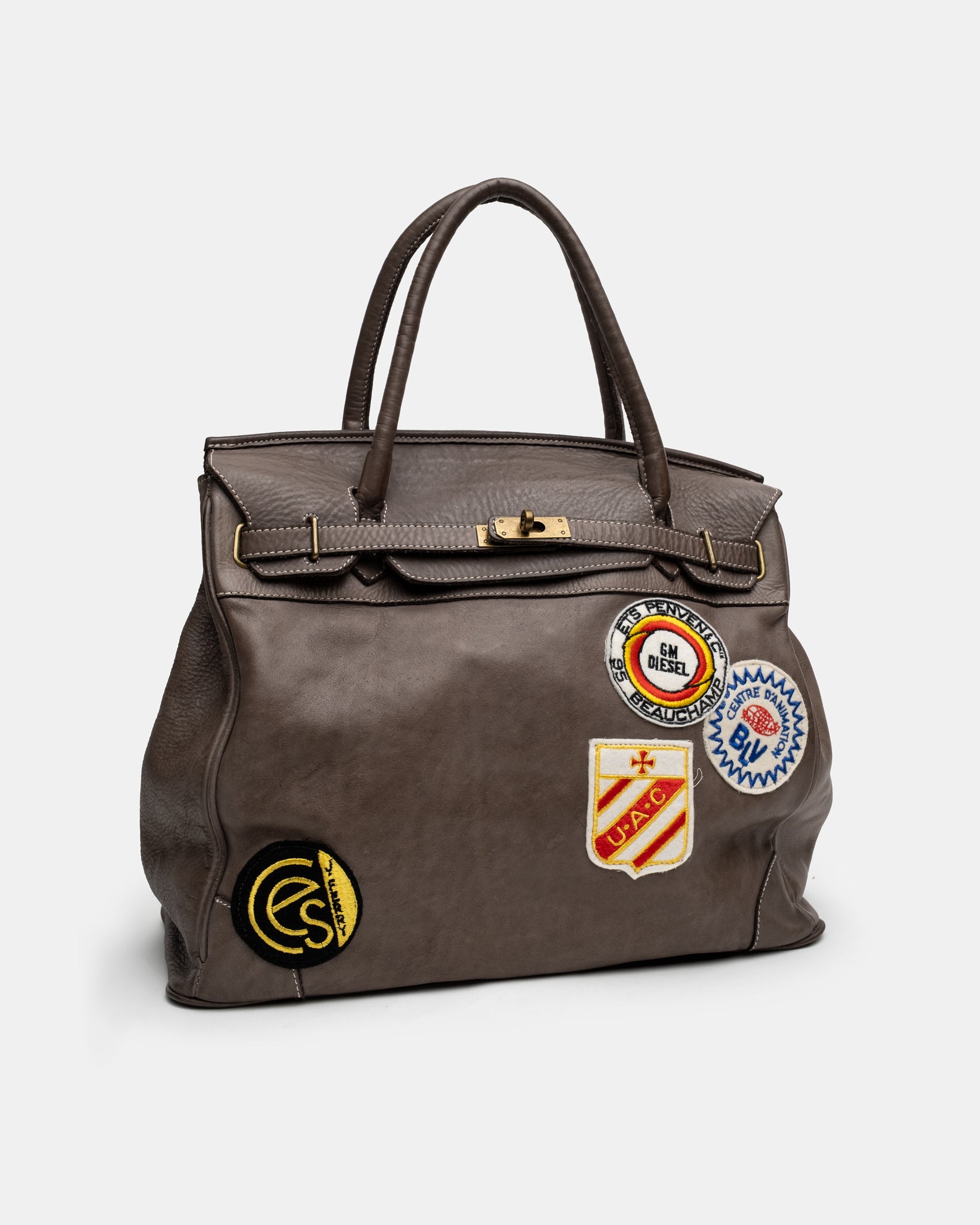 Patched Slouchy Calf Leather Shoulder Bag