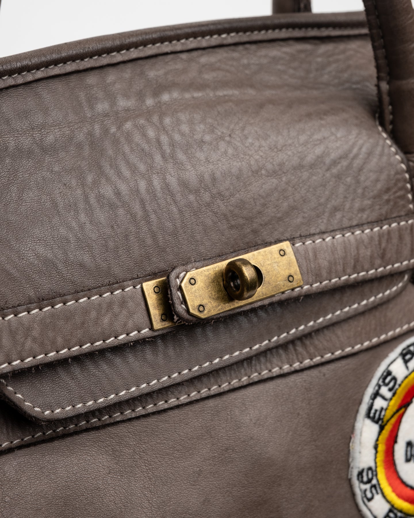 Patched Slouchy Calf Leather Shoulder Bag