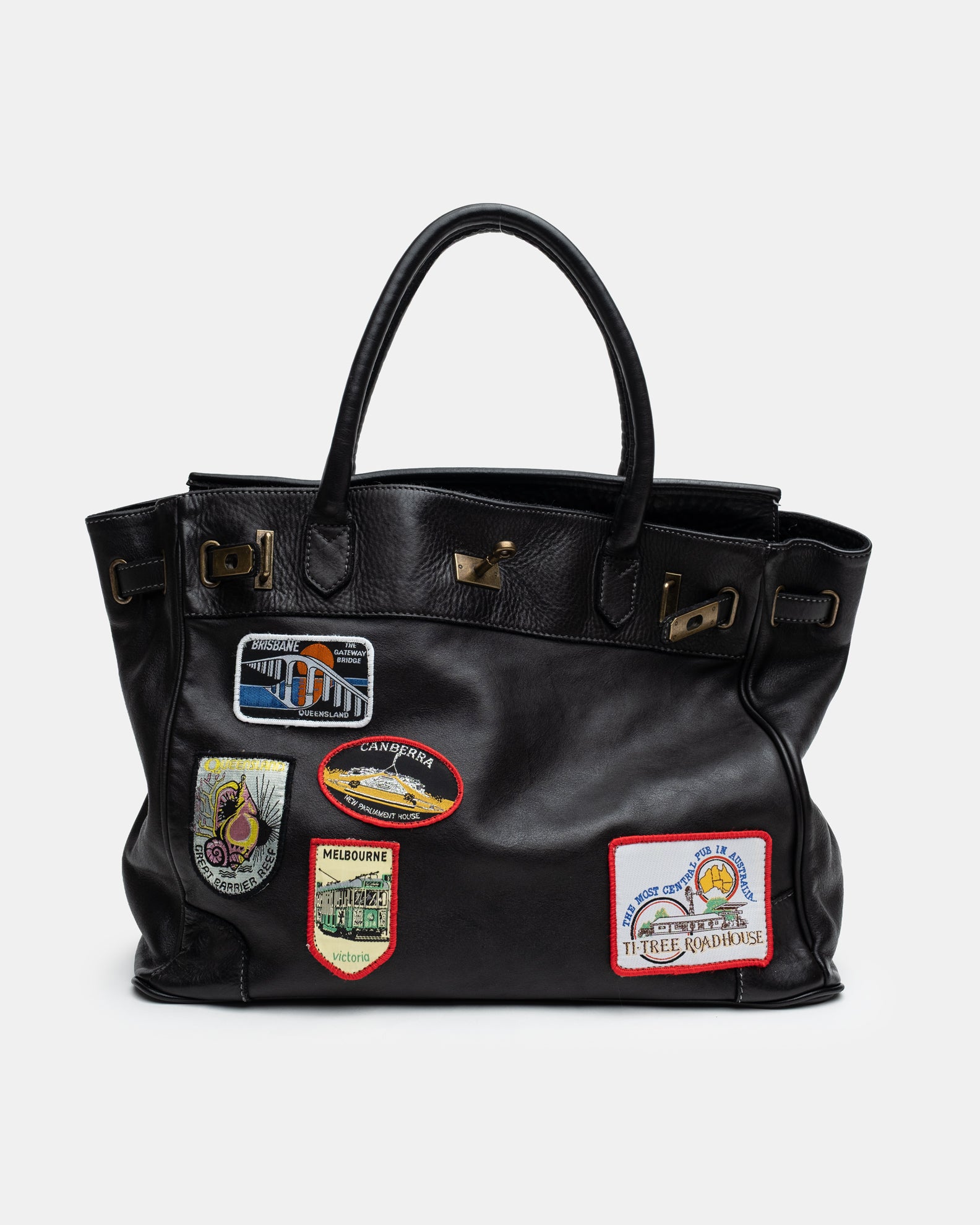 Patched Slouchy Calf Leather Shoulder Bag