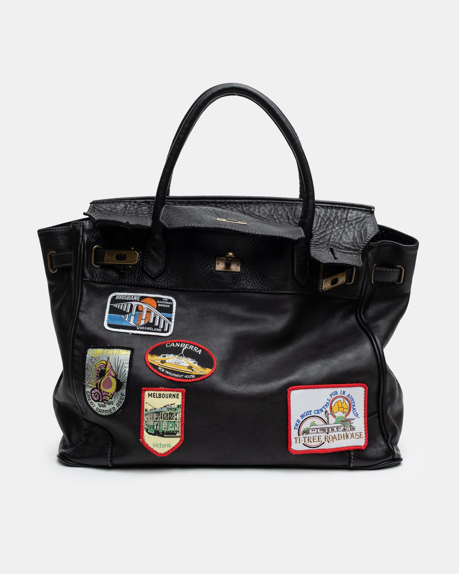 Patched Slouchy Calf Leather Shoulder Bag
