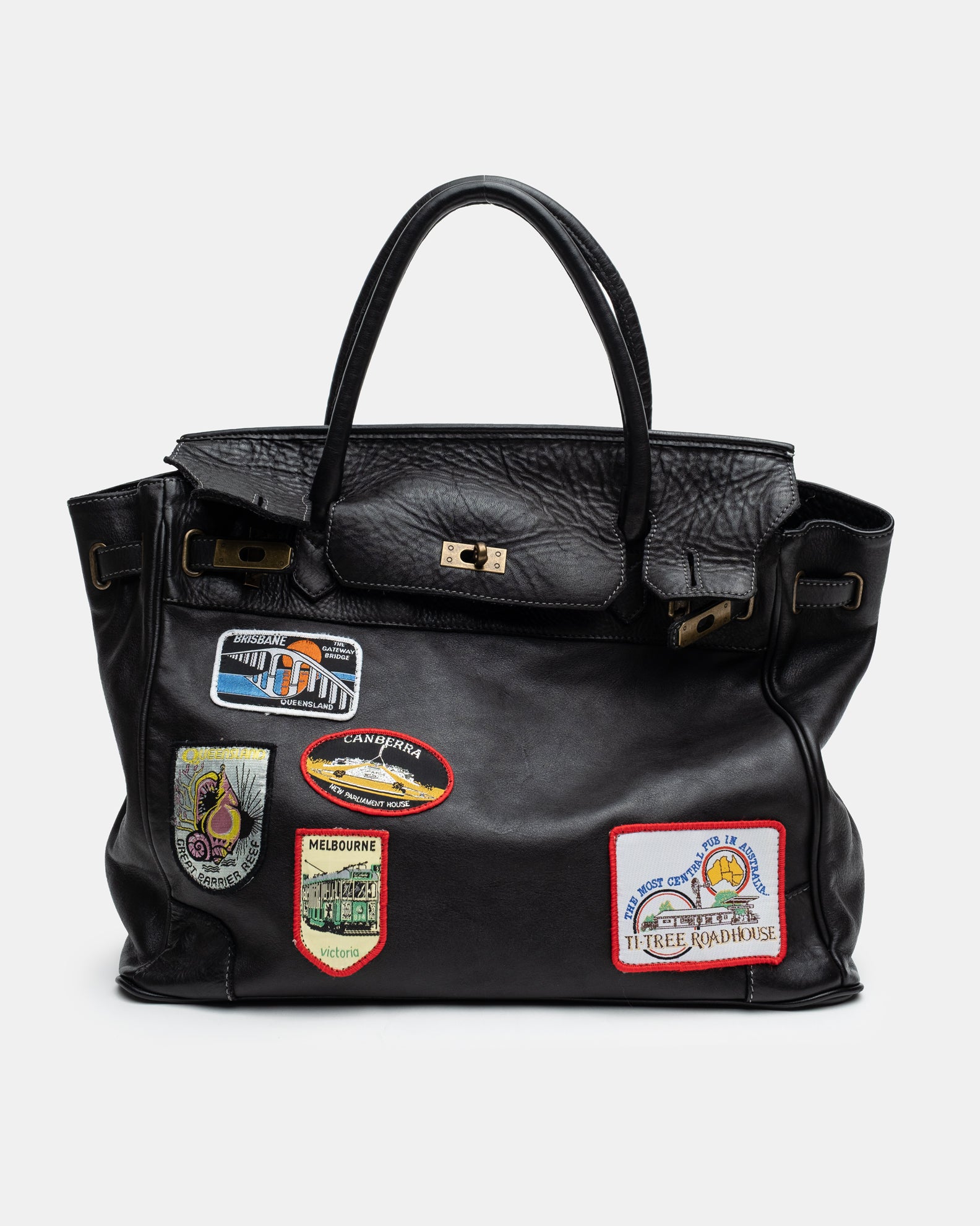 Patched Slouchy Calf Leather Shoulder Bag
