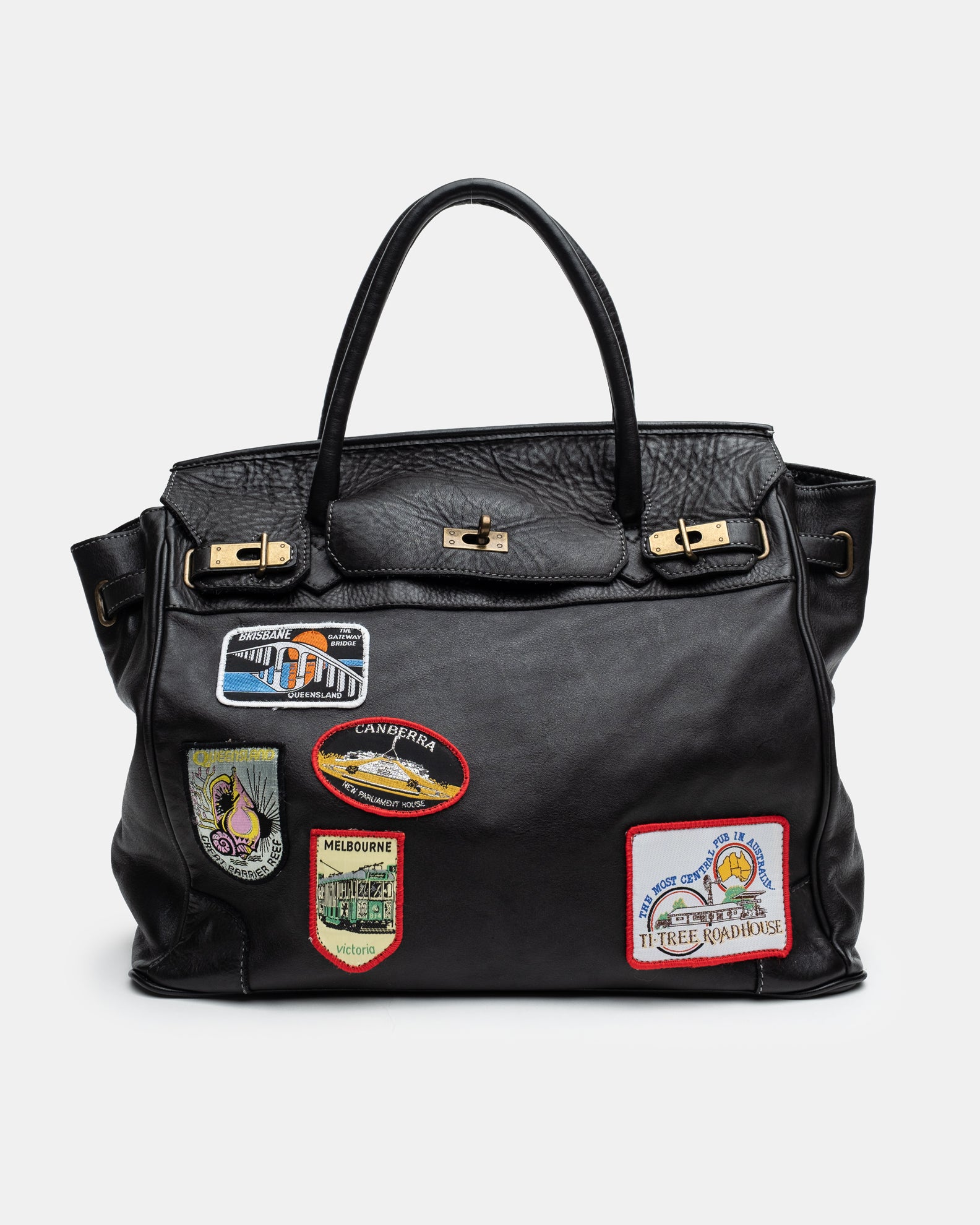 Patched Slouchy Calf Leather Shoulder Bag