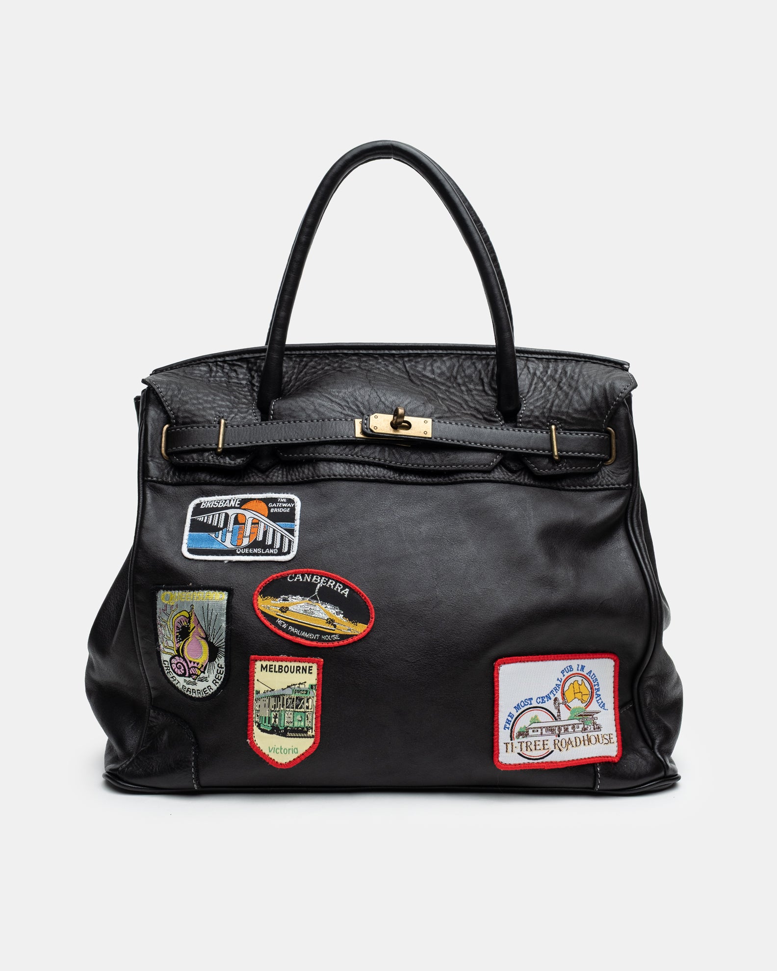 Patched Slouchy Calf Leather Shoulder Bag