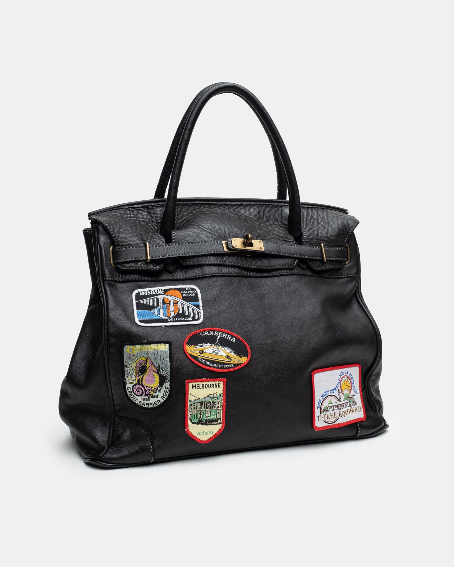Patched Slouchy Calf Leather Shoulder Bag