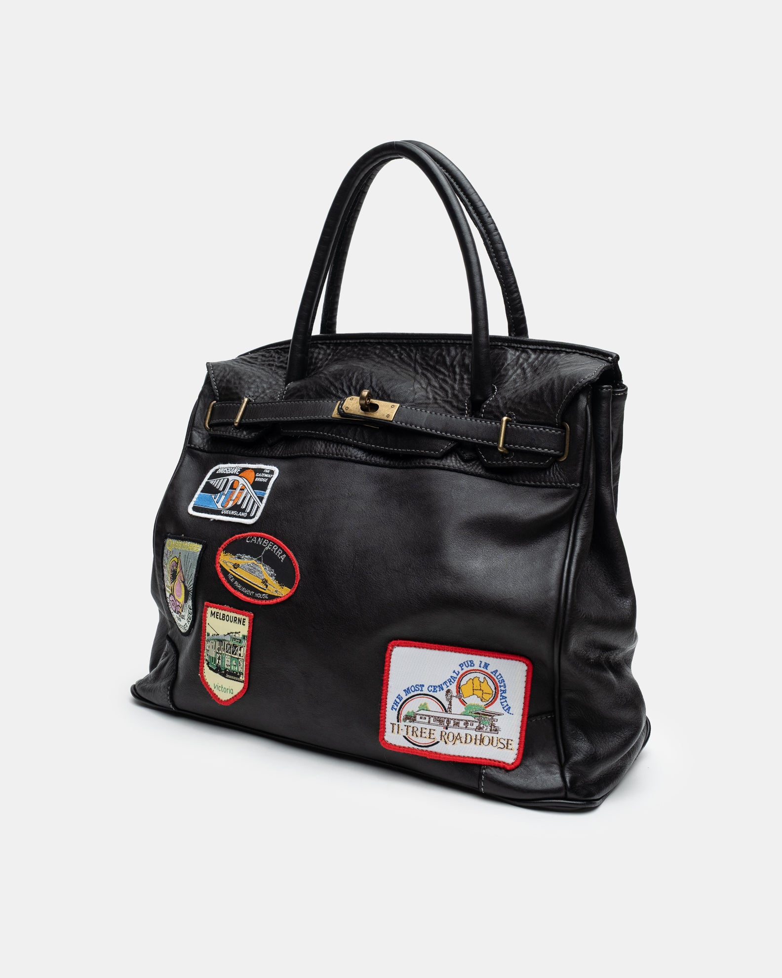 Patched Slouchy Calf Leather Shoulder Bag
