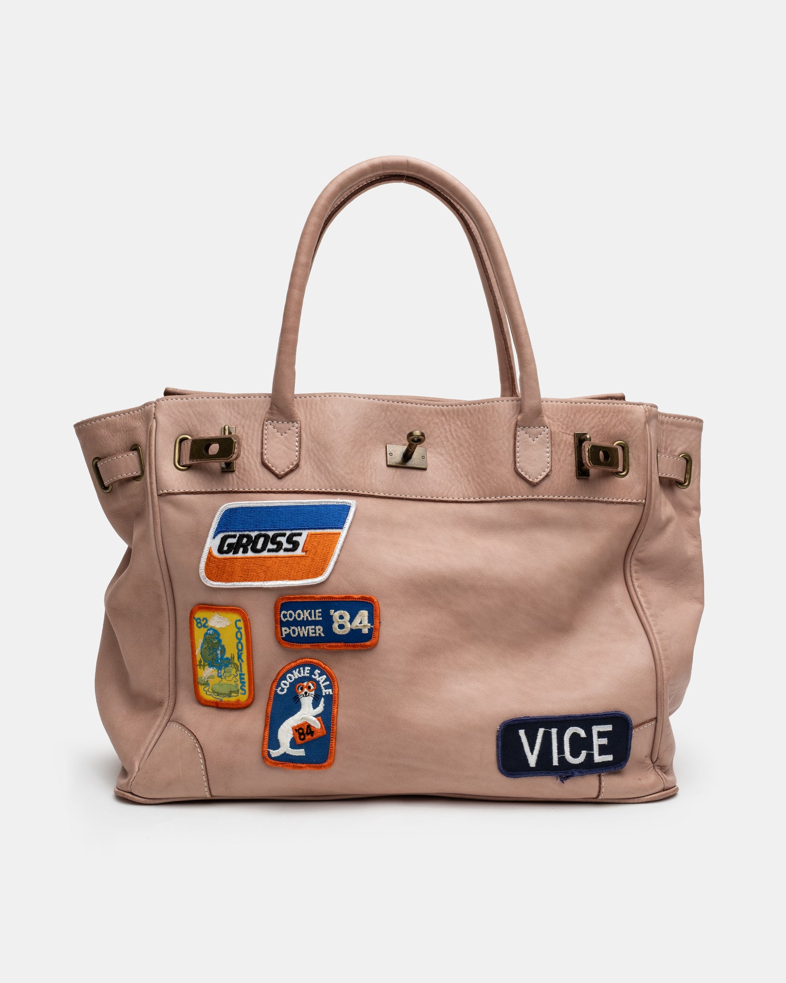 Patched Slouchy Calf Leather Shoulder Bag