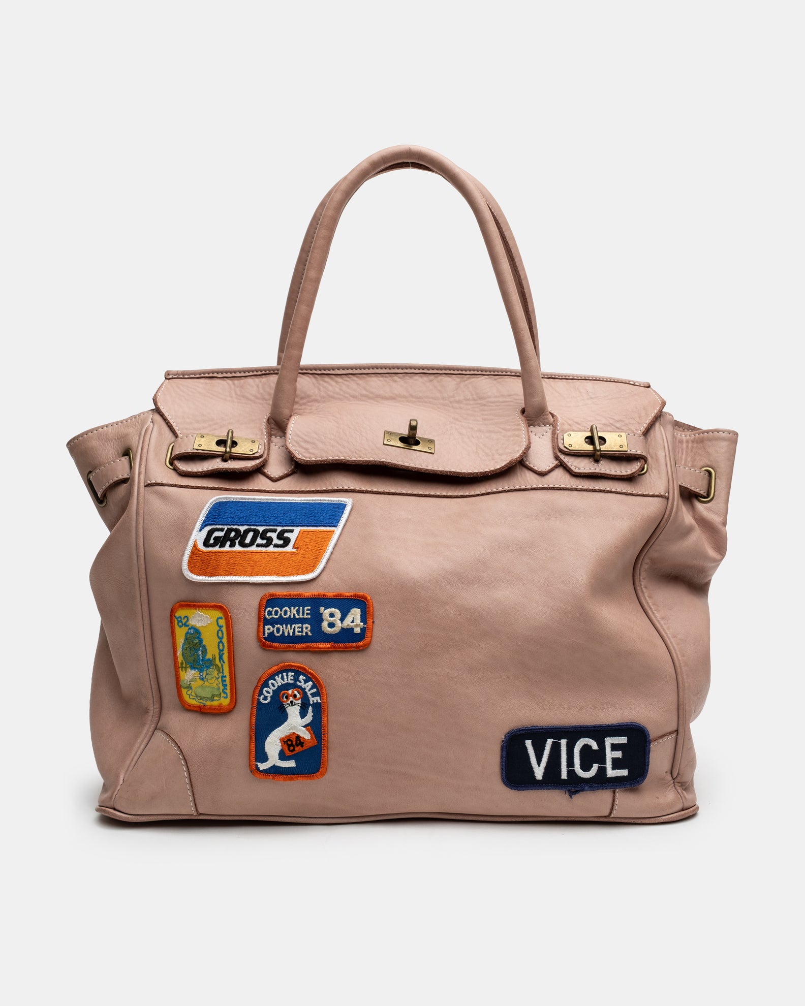 Patched Slouchy Calf Leather Shoulder Bag