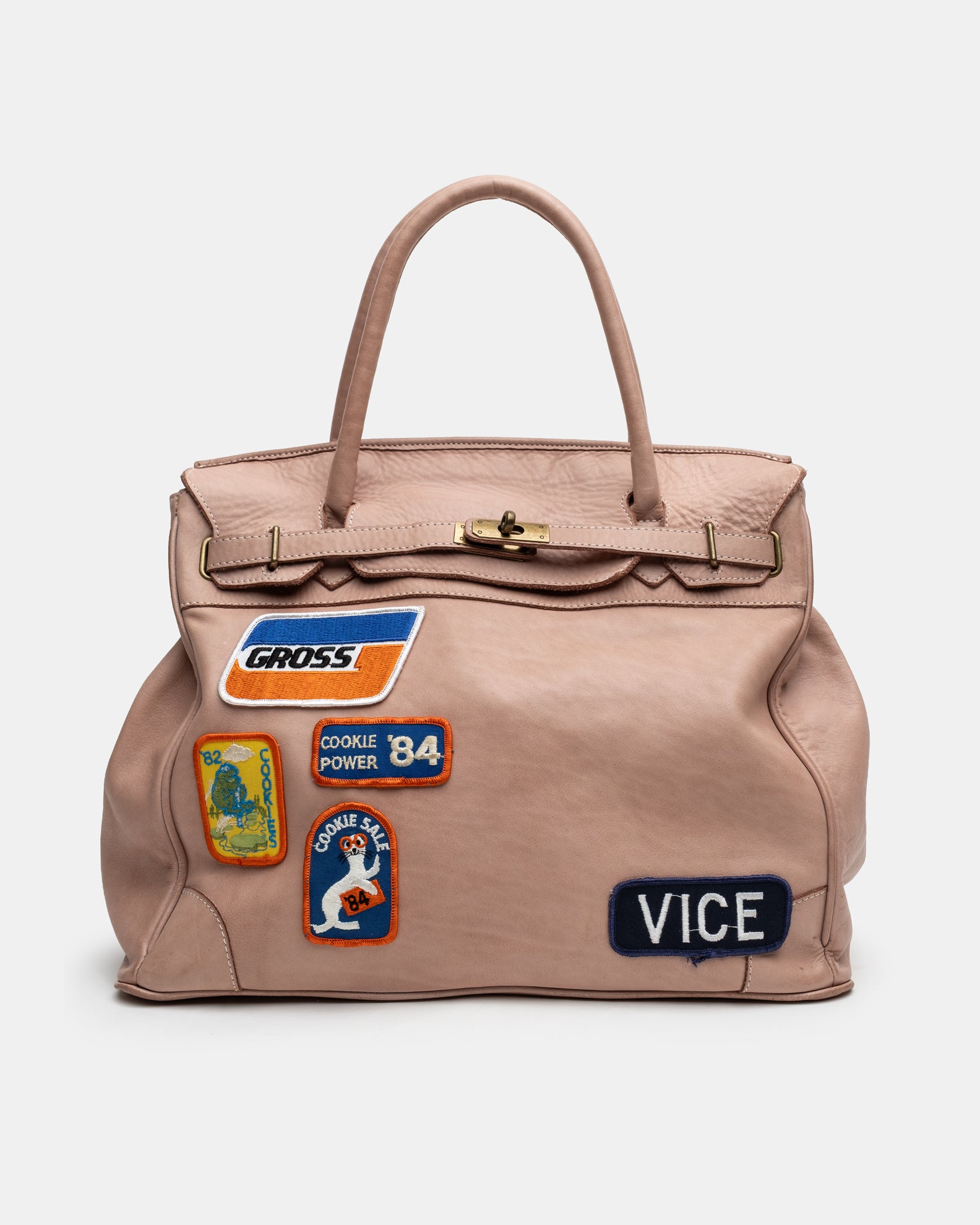 Patched Slouchy Calf Leather Shoulder Bag