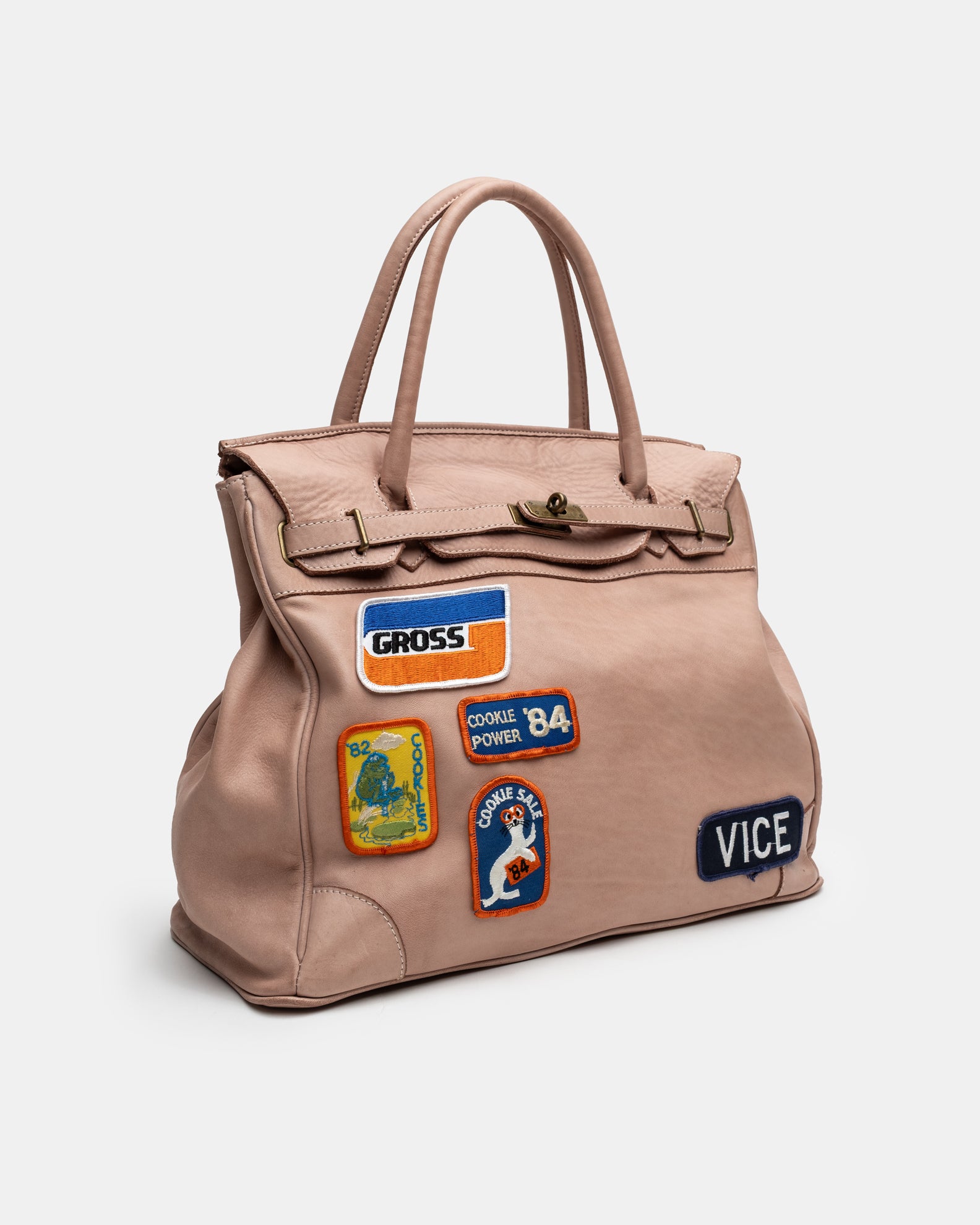 Patched Slouchy Calf Leather Shoulder Bag