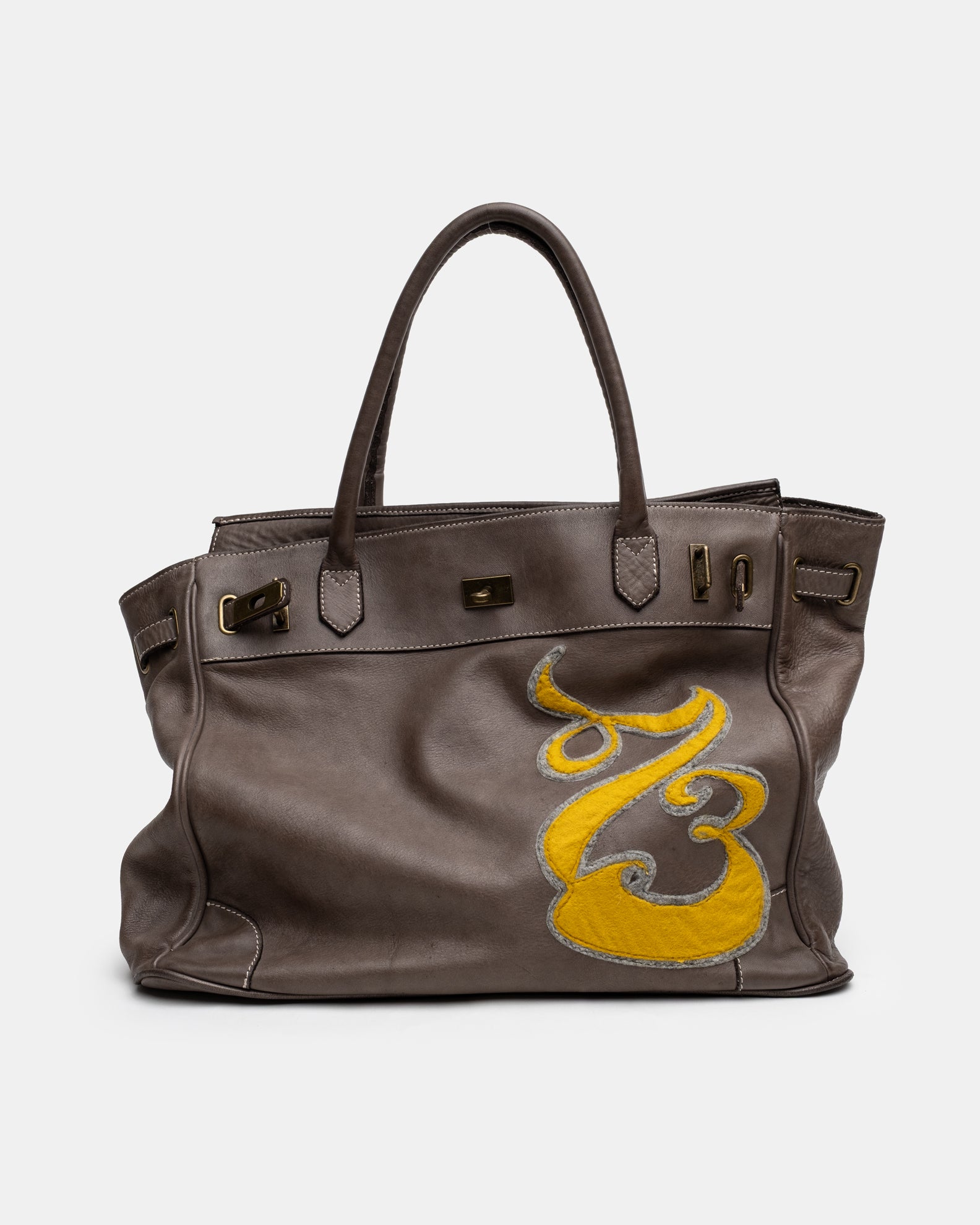 Patched Slouchy Calf Leather Shoulder Bag