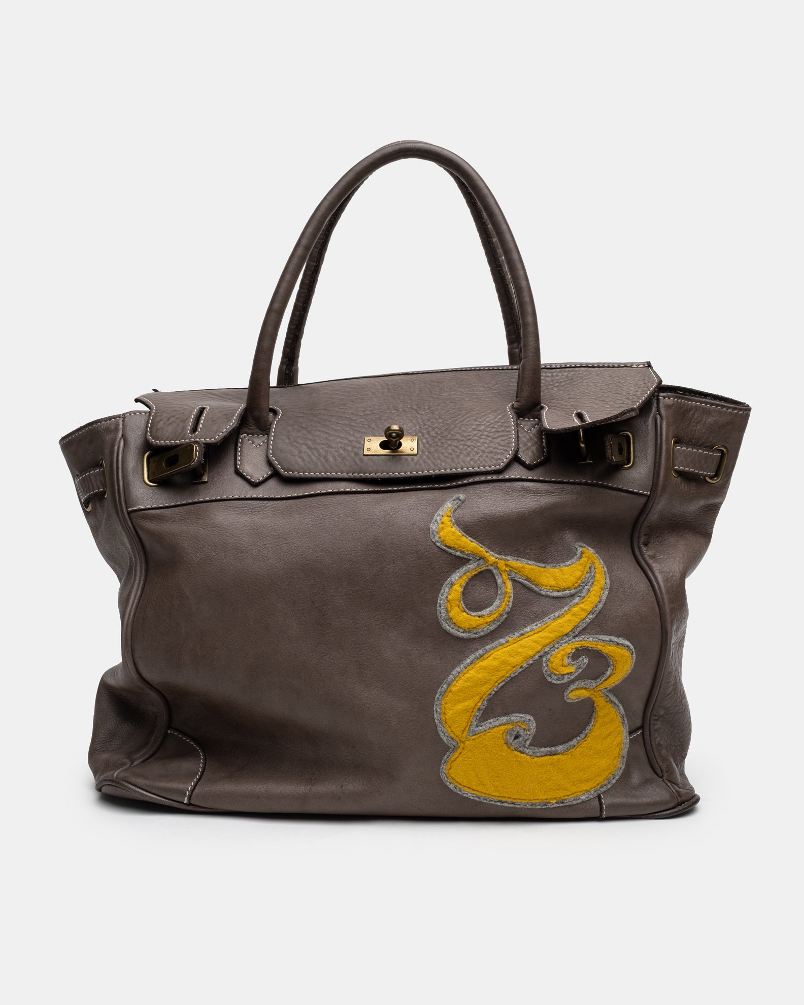 Patched Slouchy Calf Leather Shoulder Bag