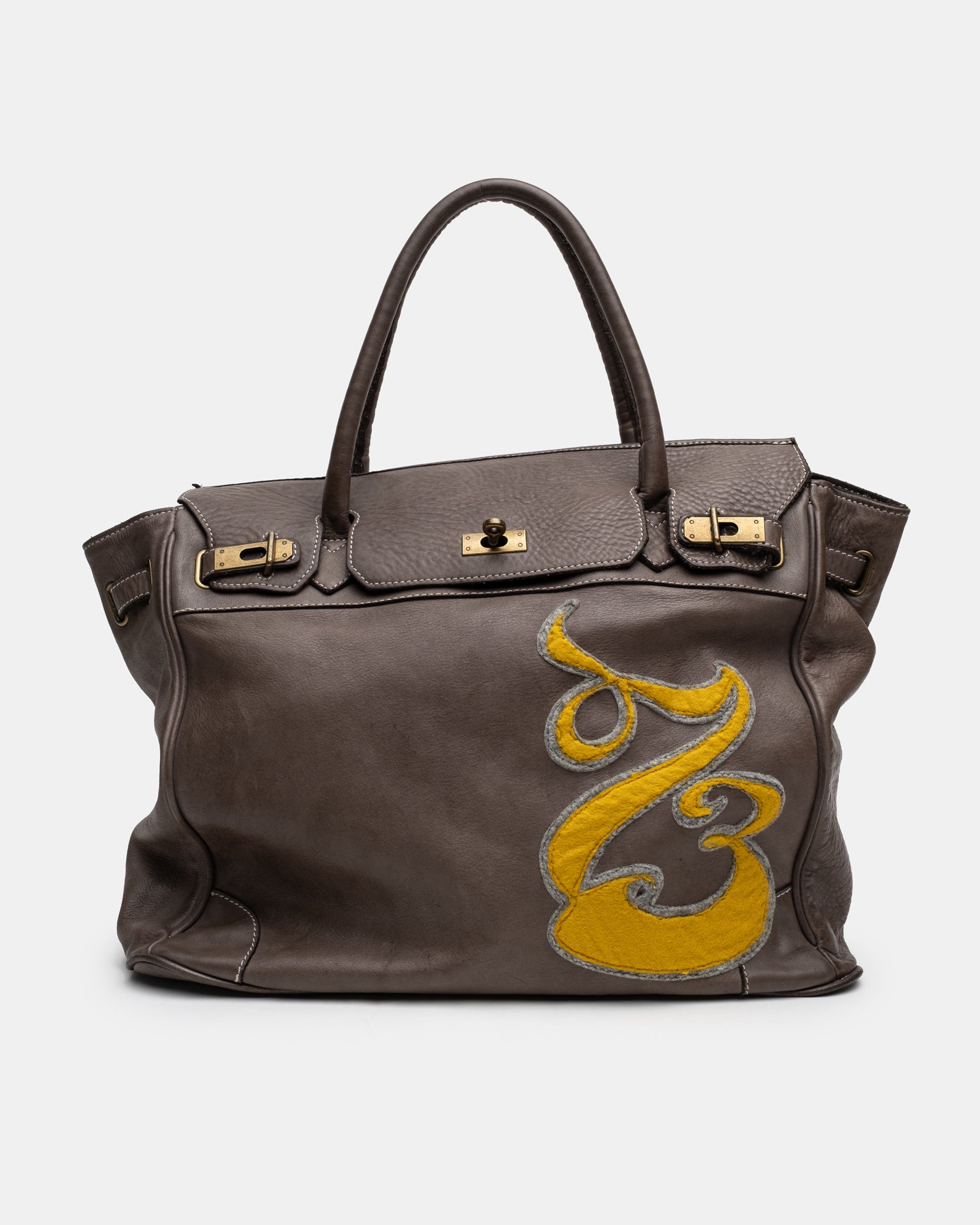 Patched Slouchy Calf Leather Shoulder Bag