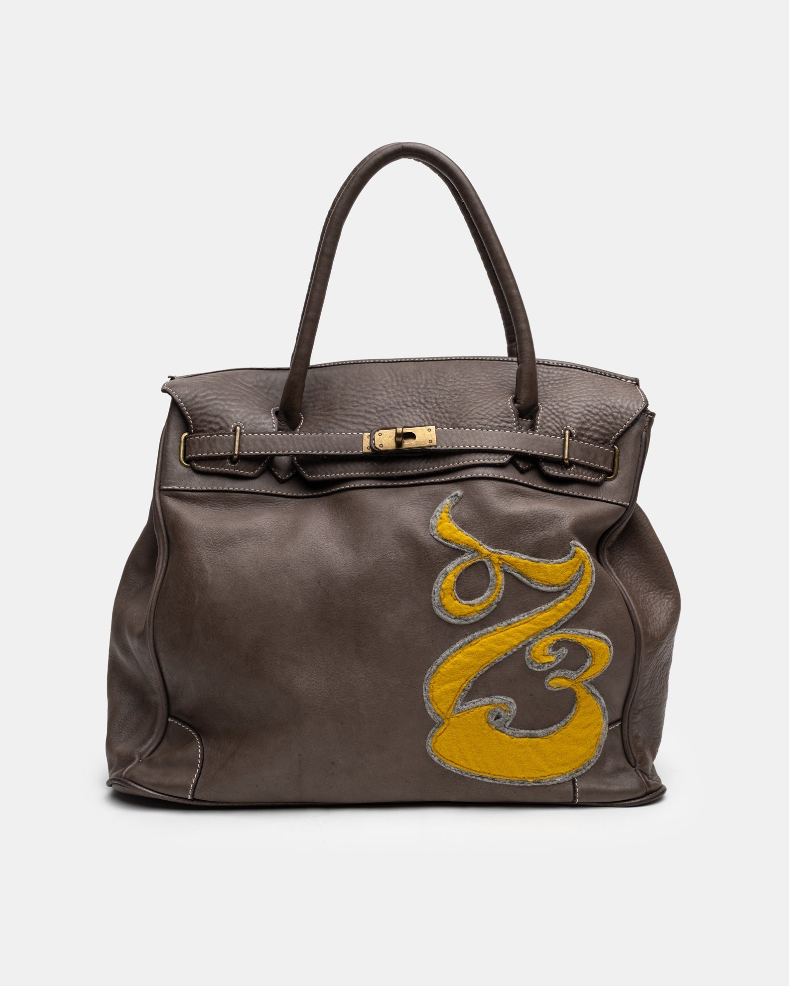 Patched Slouchy Calf Leather Shoulder Bag