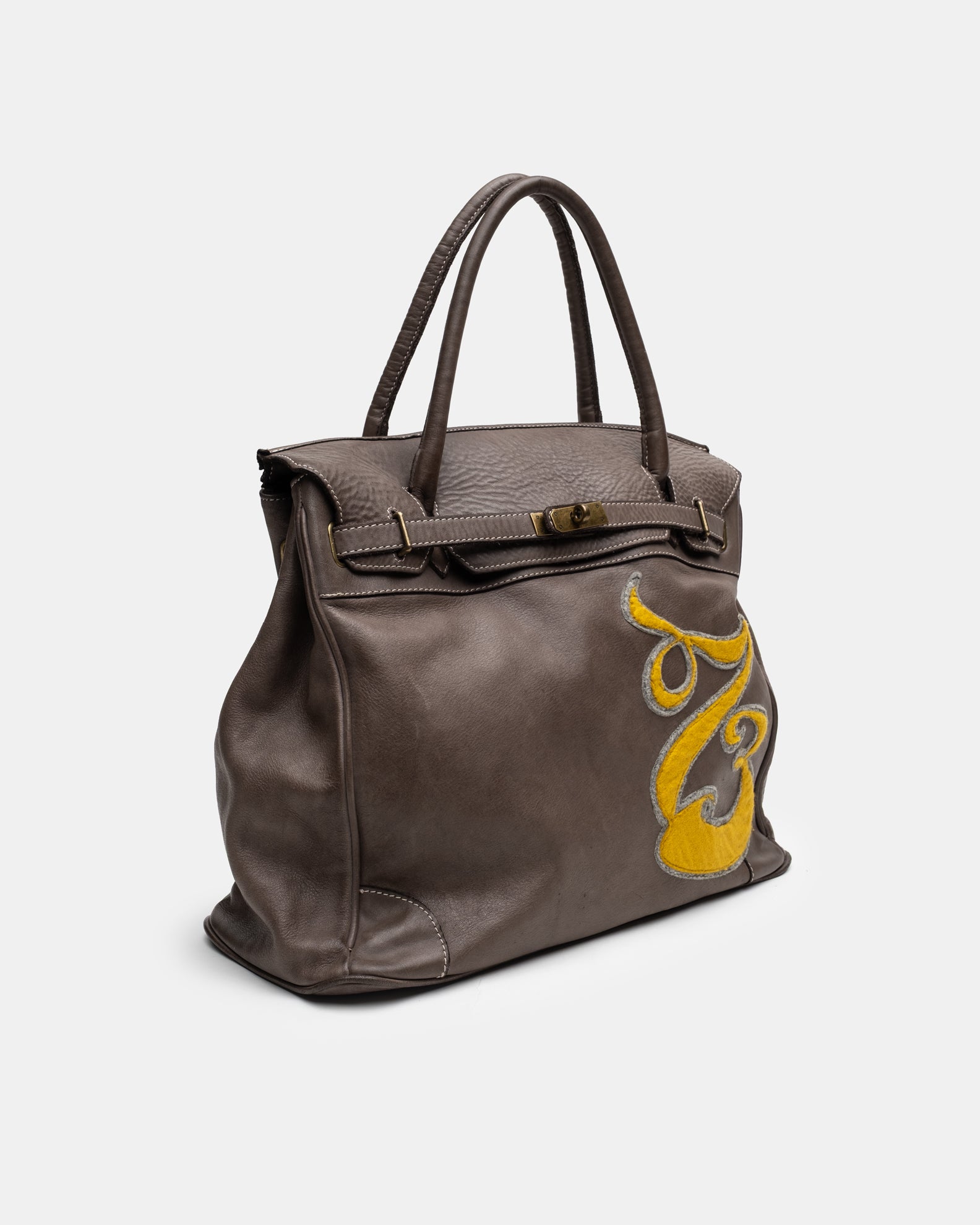 Patched Slouchy Calf Leather Shoulder Bag