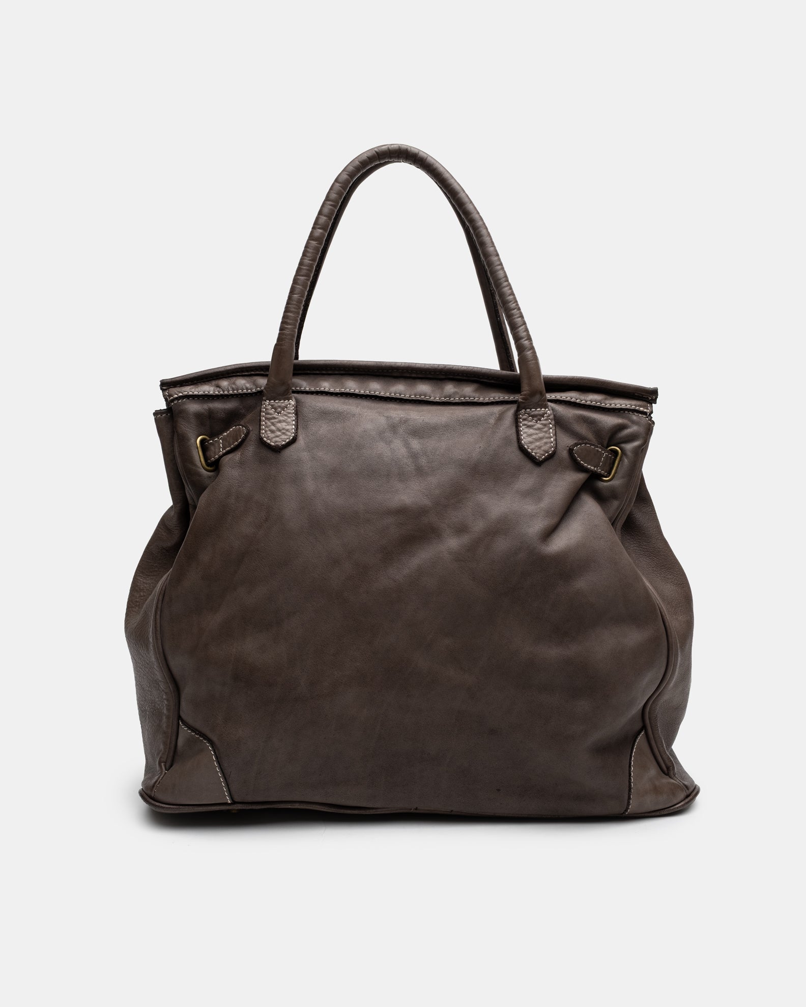 Patched Slouchy Calf Leather Shoulder Bag