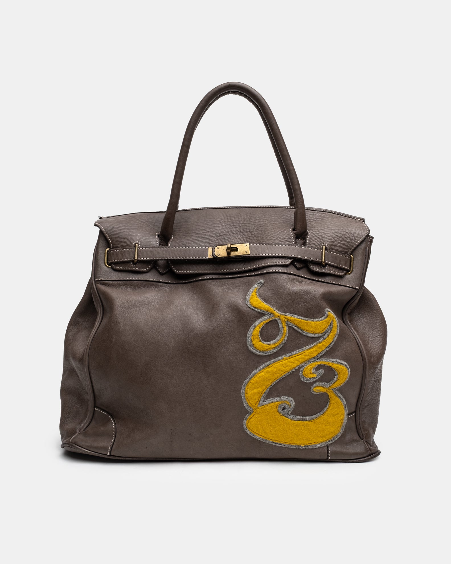 Patched Slouchy Calf Leather Shoulder Bag