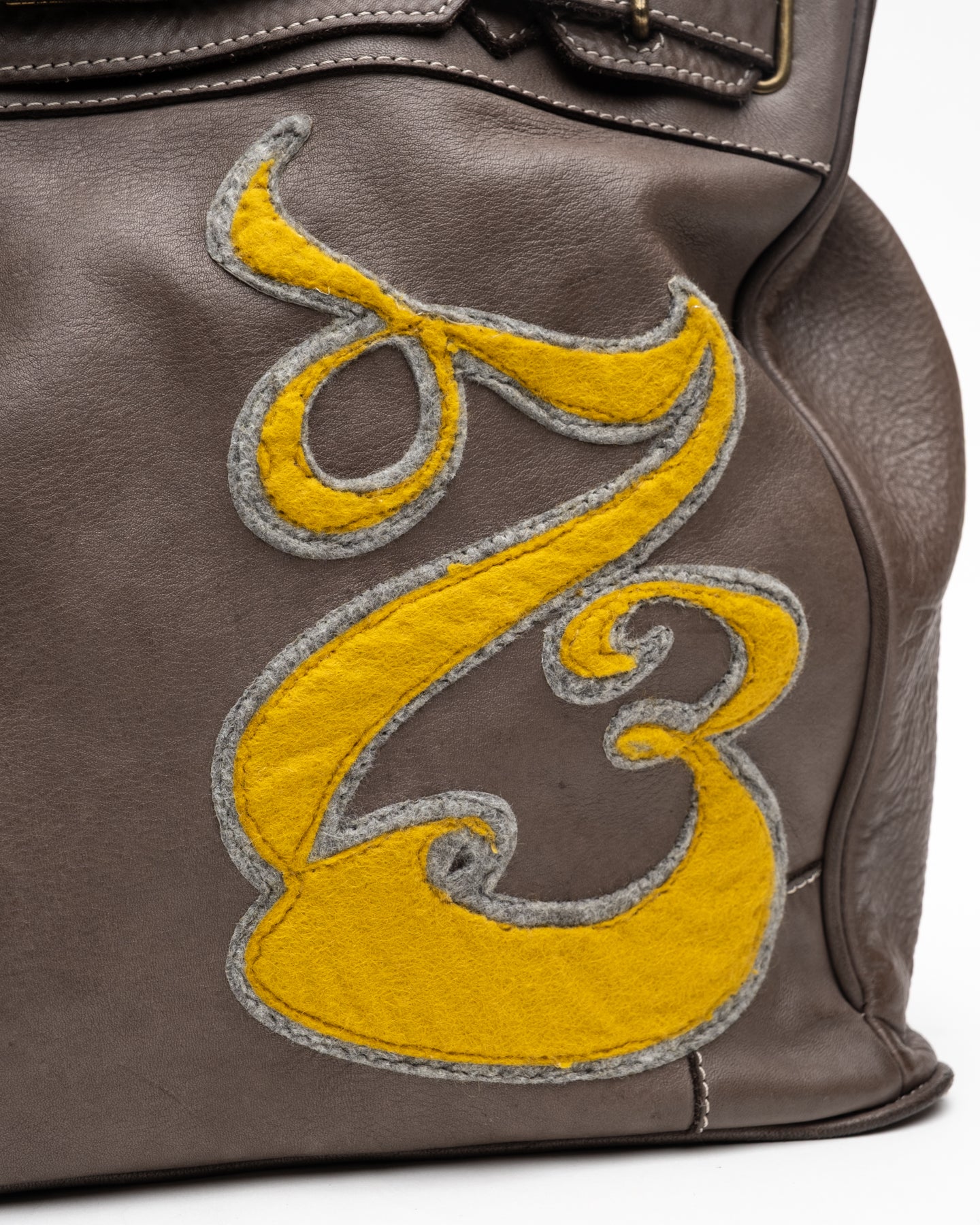 Patched Slouchy Calf Leather Shoulder Bag