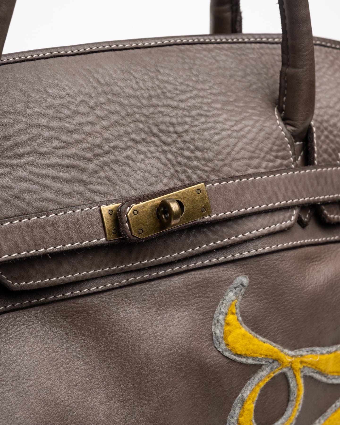 Patched Slouchy Calf Leather Shoulder Bag