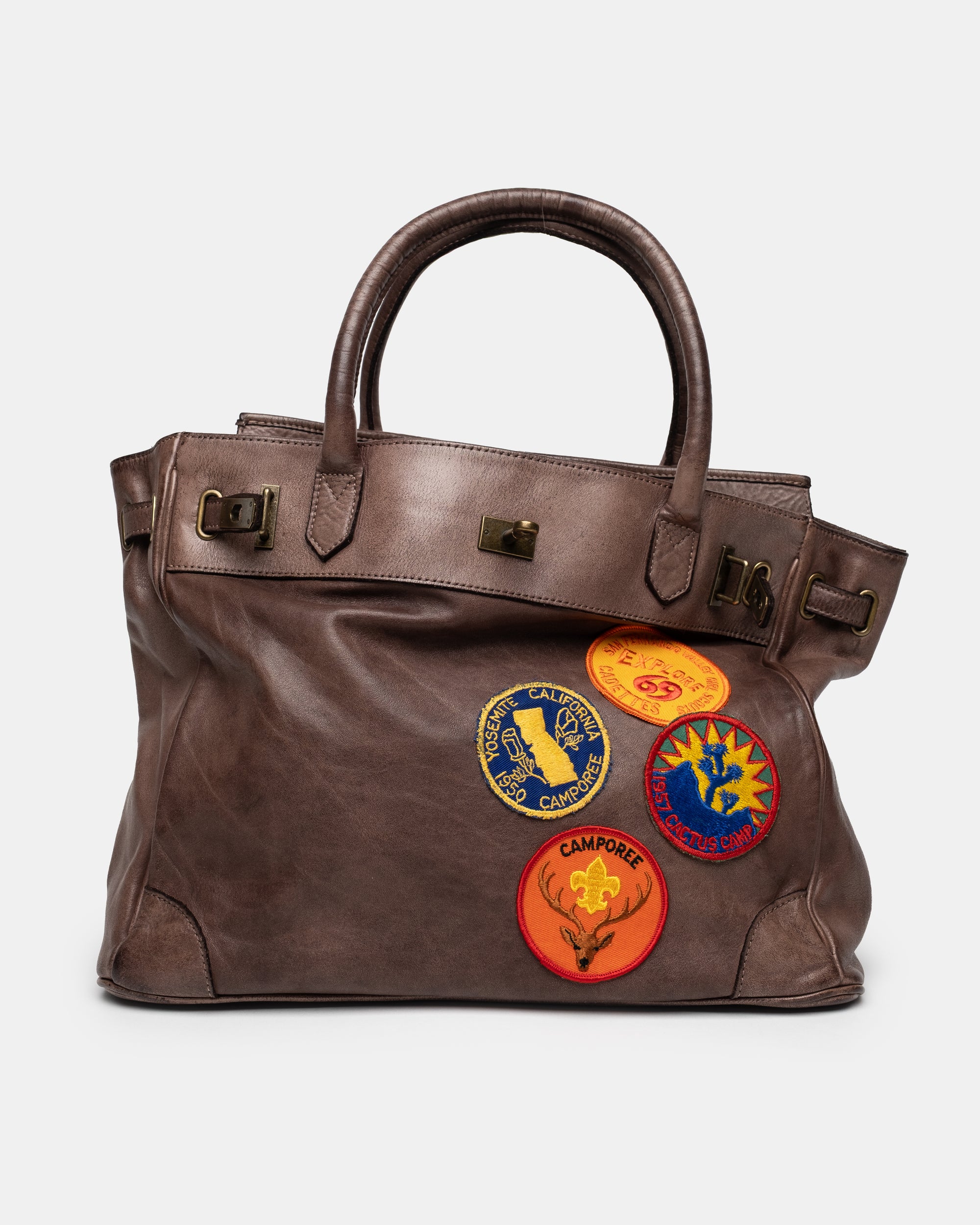 Artisanal Washed Calf Patched Shoulder Bag