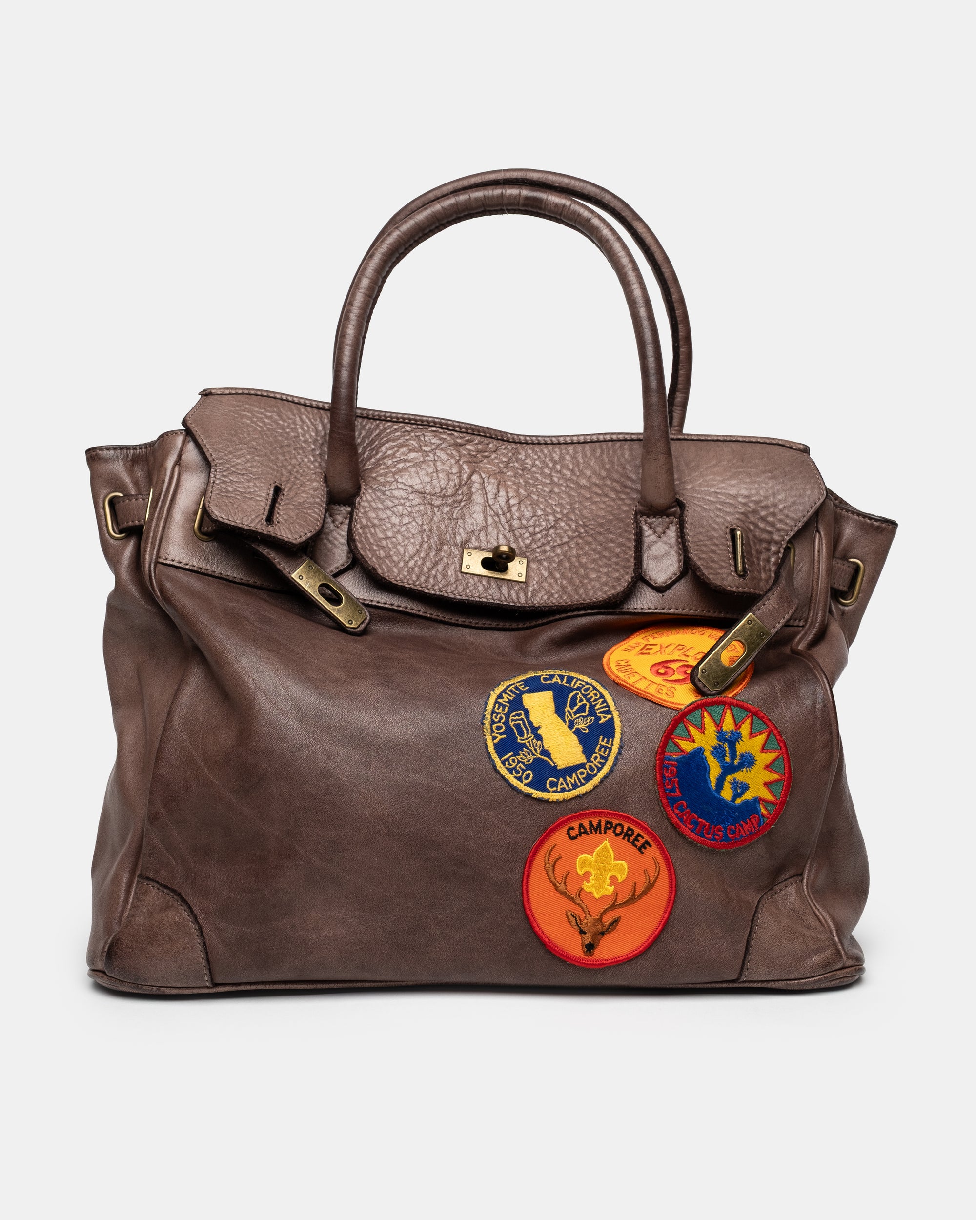 Artisanal Washed Calf Patched Shoulder Bag