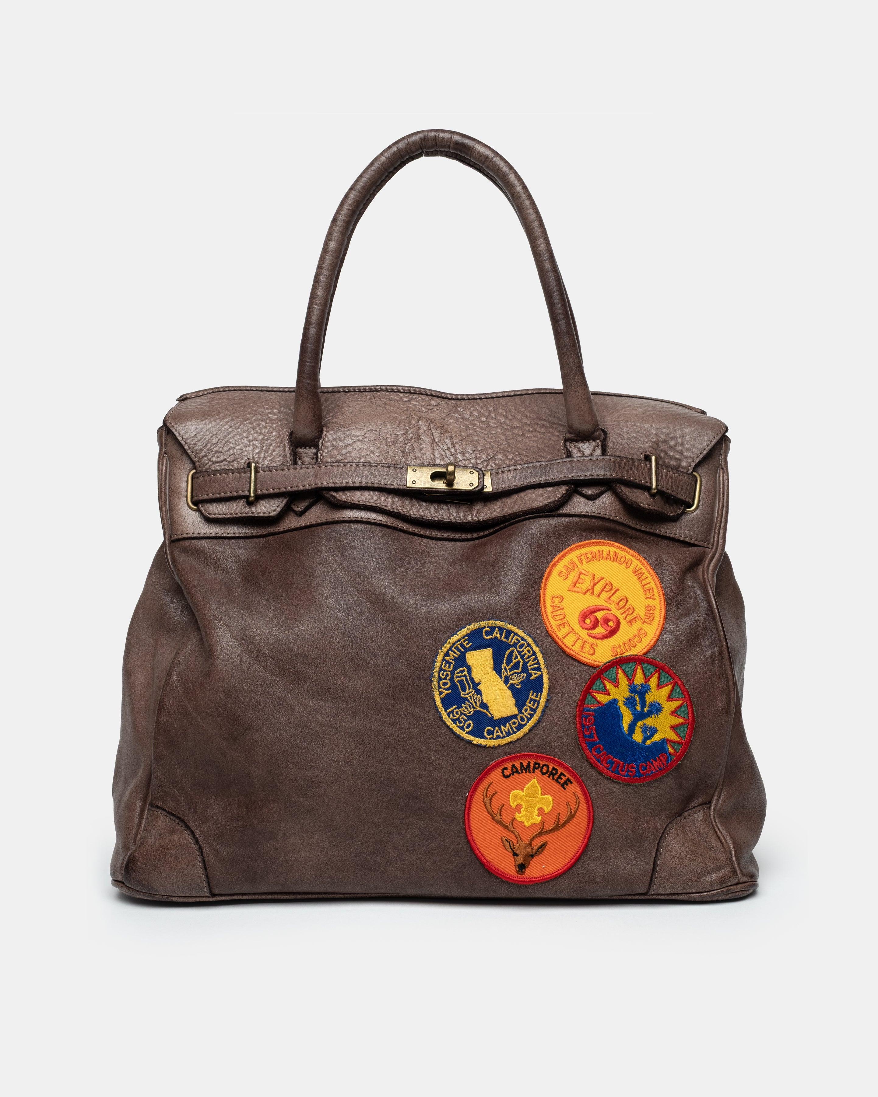 Artisanal Washed Calf Patched Shoulder Bag