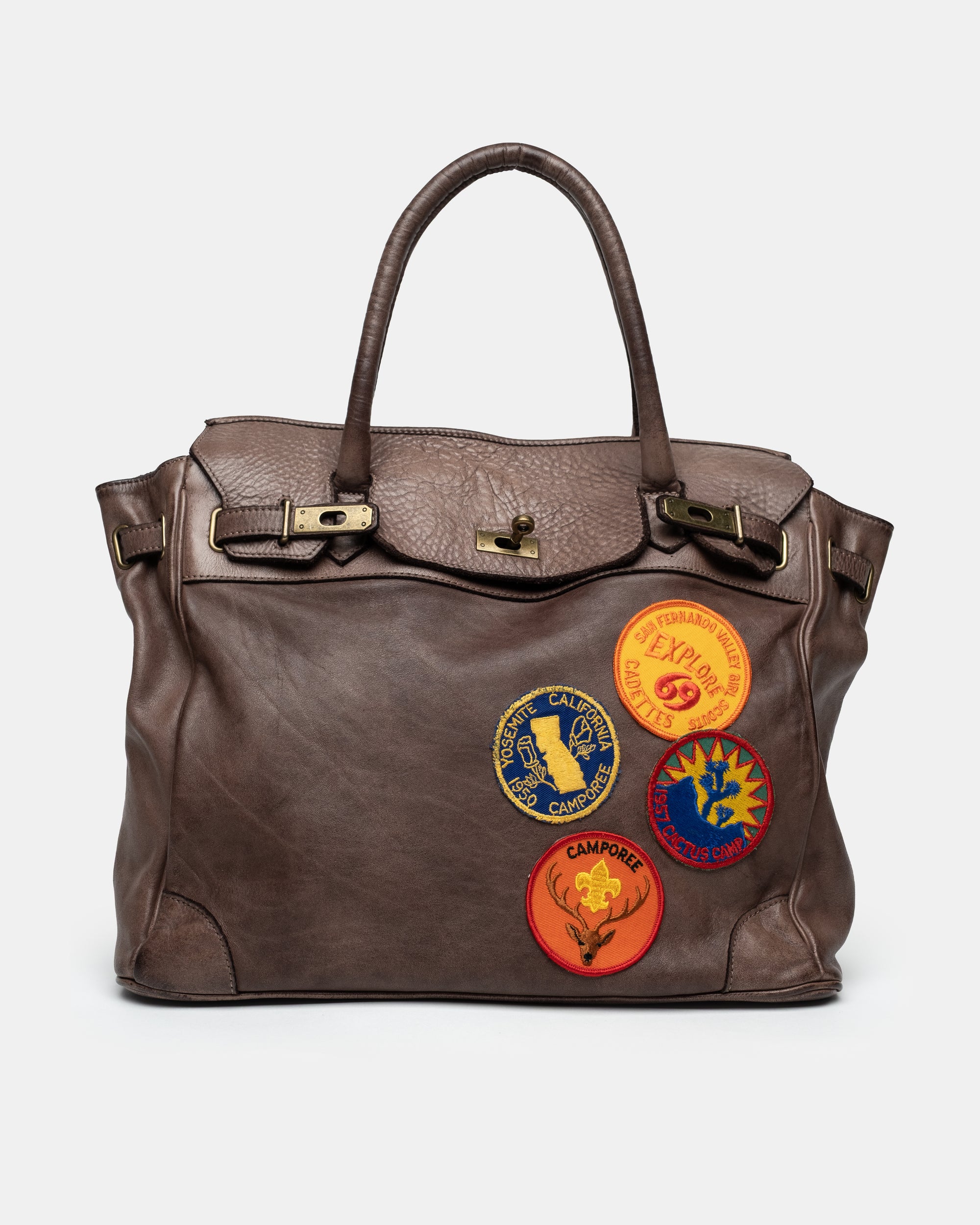 Artisanal Washed Calf Patched Shoulder Bag